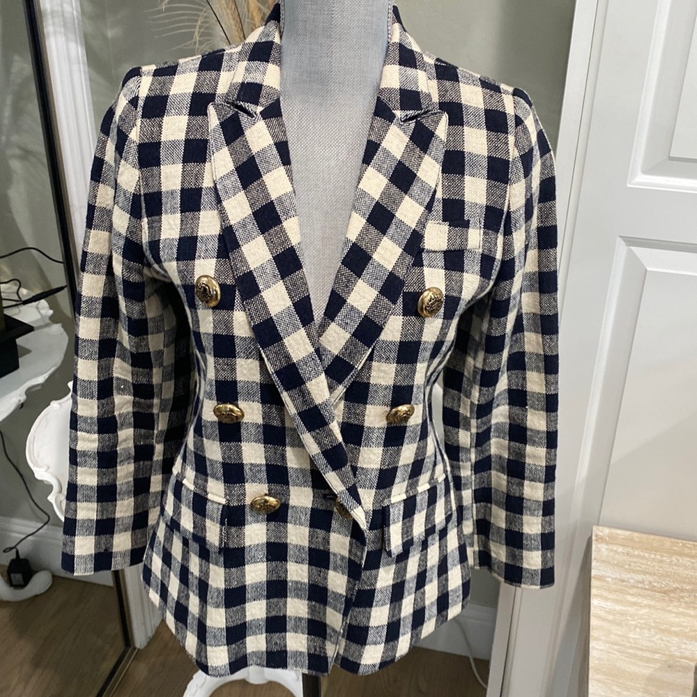 Navy and Cream Smythe Checkered Blazer